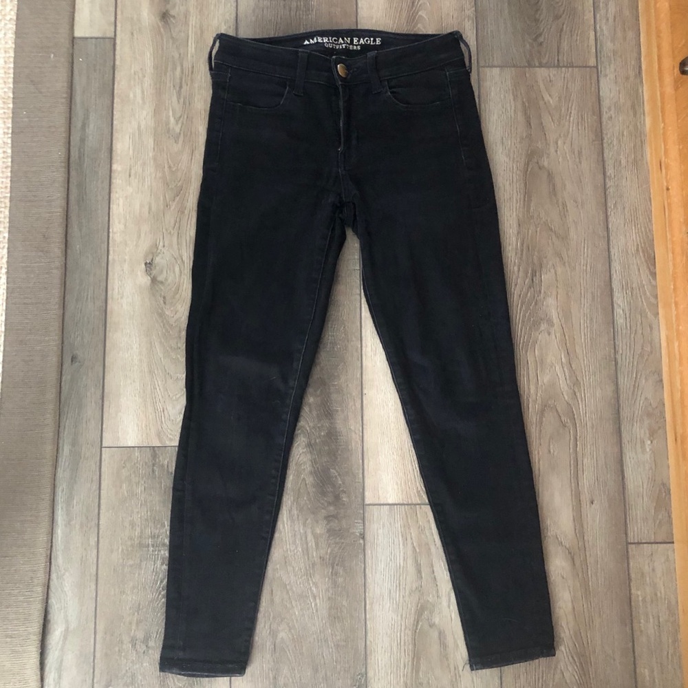 American Eagle Mid Rise Black Skinny Jeans SZ 4